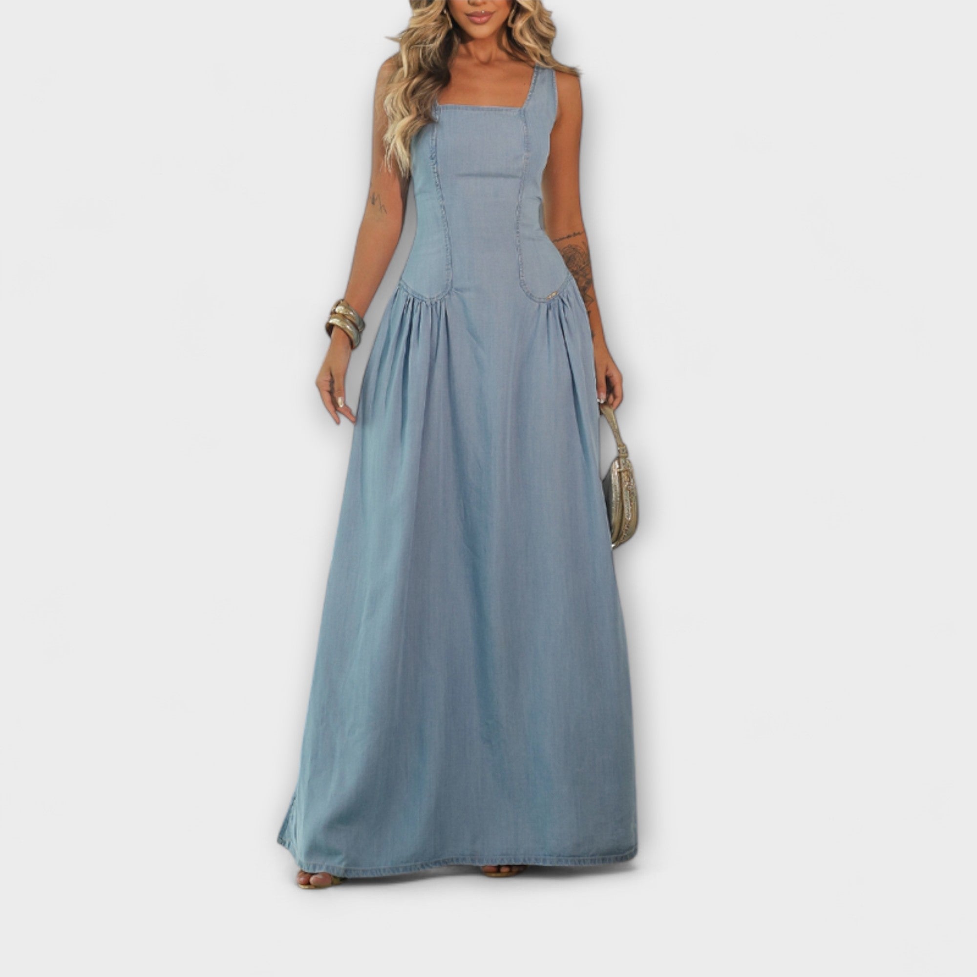 Lux - Vestido sin tirantes en azul denim