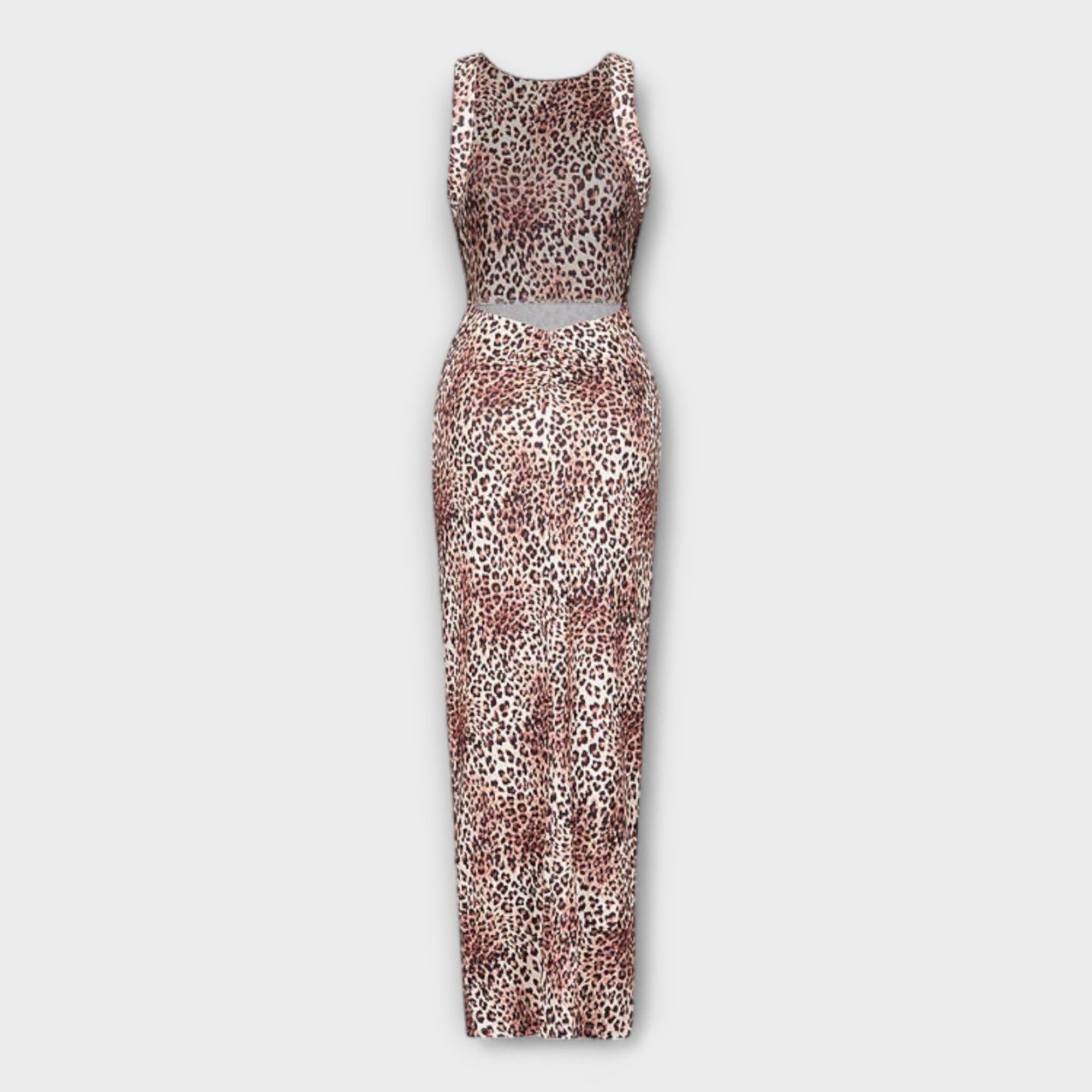 Della - Vestido maxi con estampado de leopardo y espalda descubierta