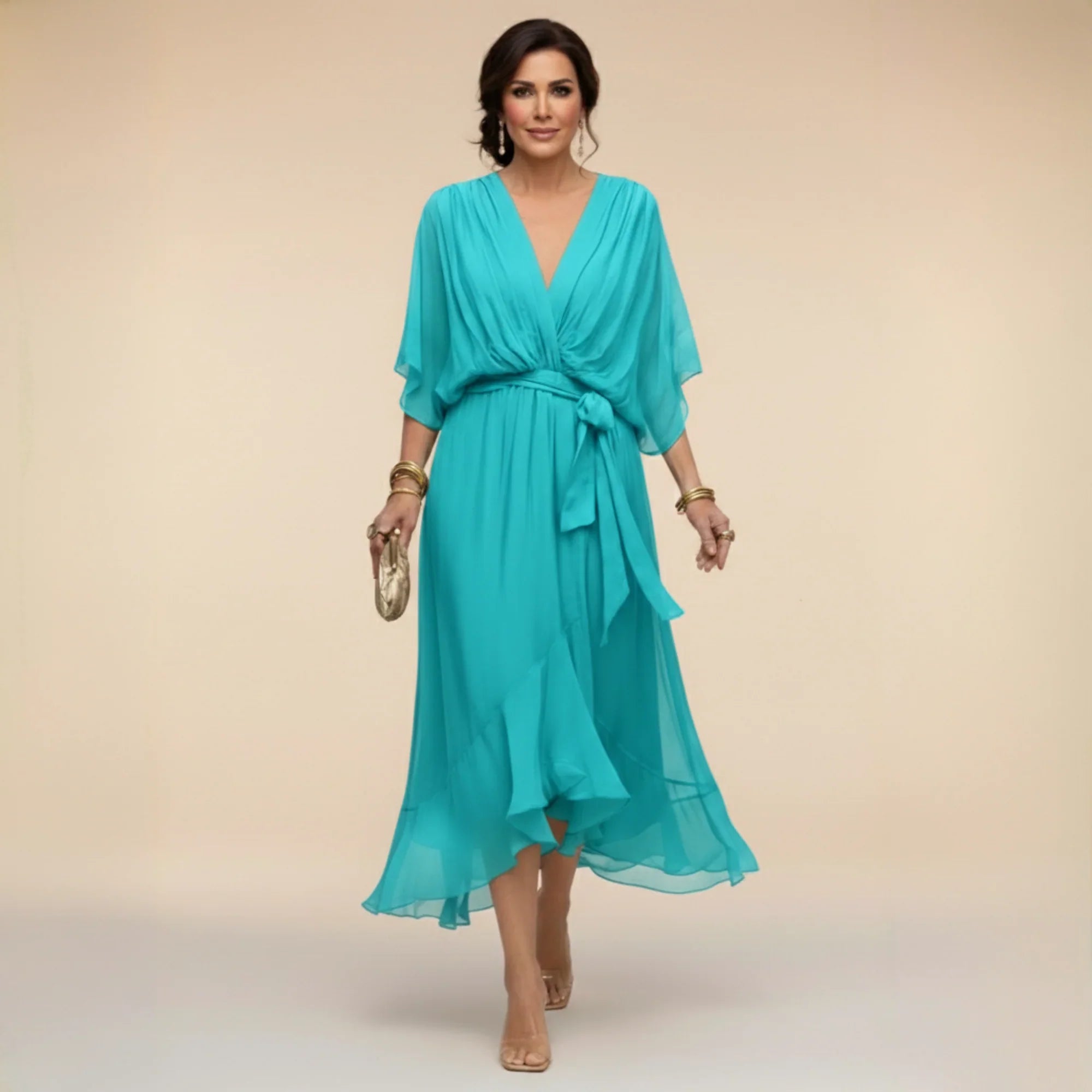Monica | Vestido de chiffon con escote en V