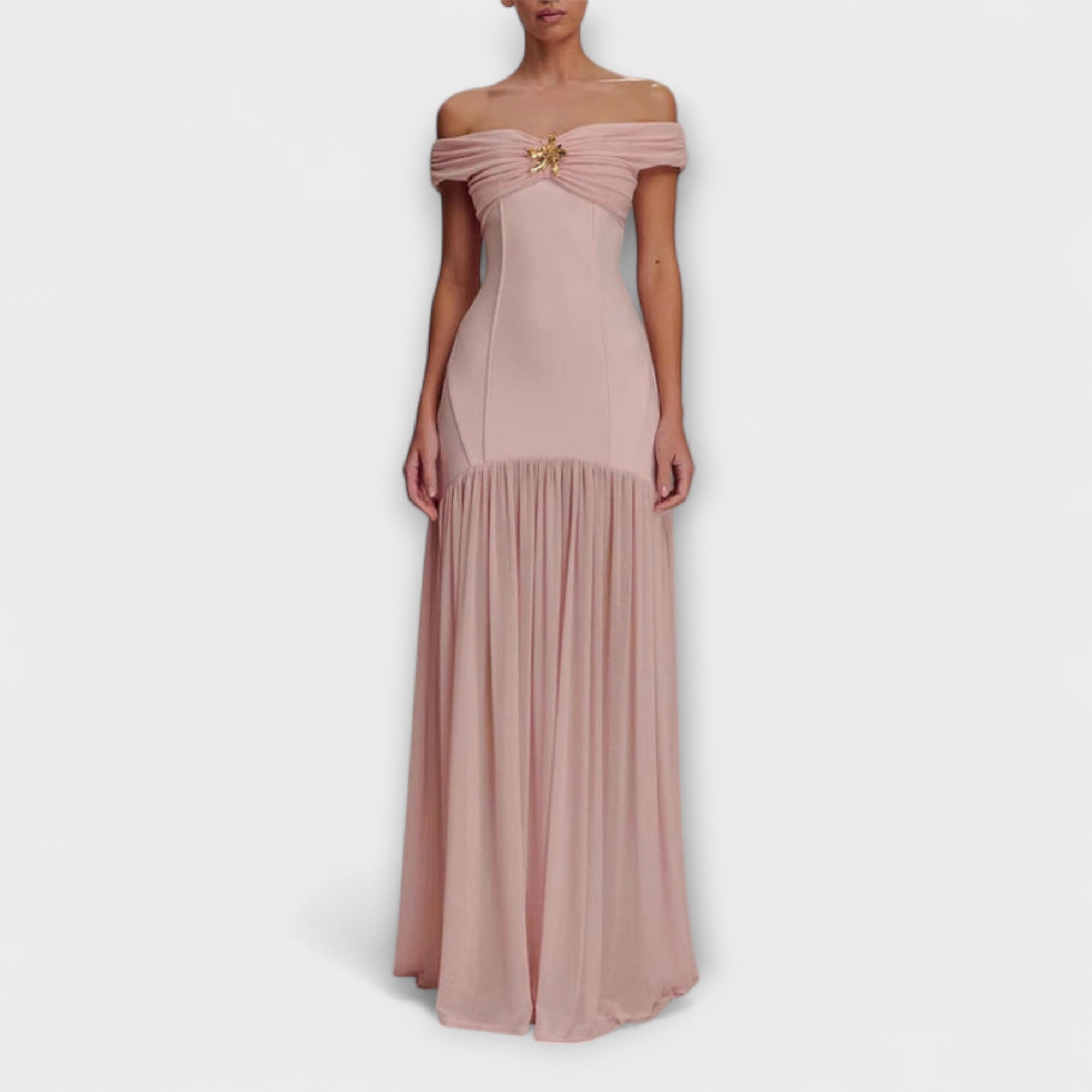Maelie - Vestido maxi bodycon sin mangas elegante con adornos florales