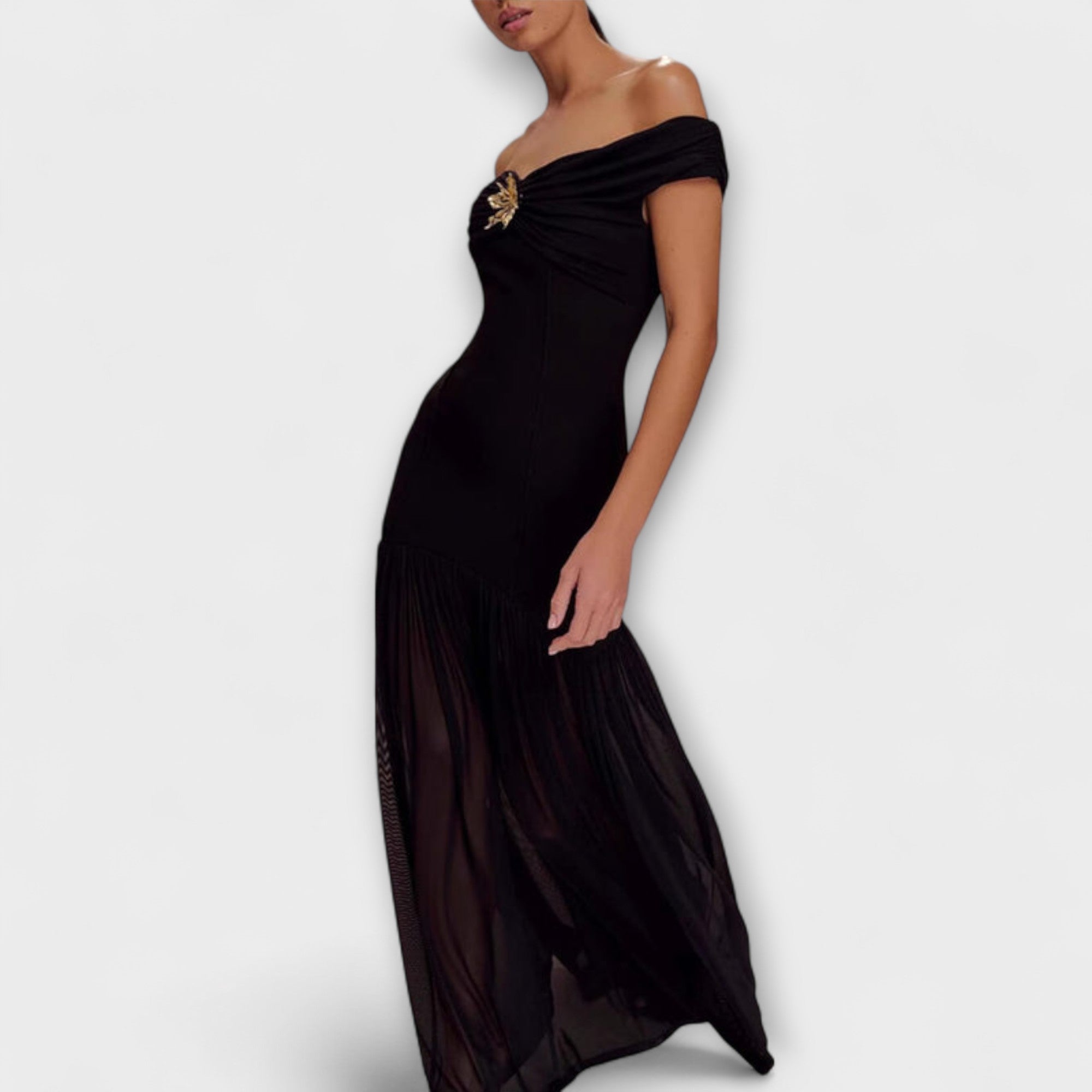 Maelie - Vestido maxi bodycon sin mangas elegante con adornos florales