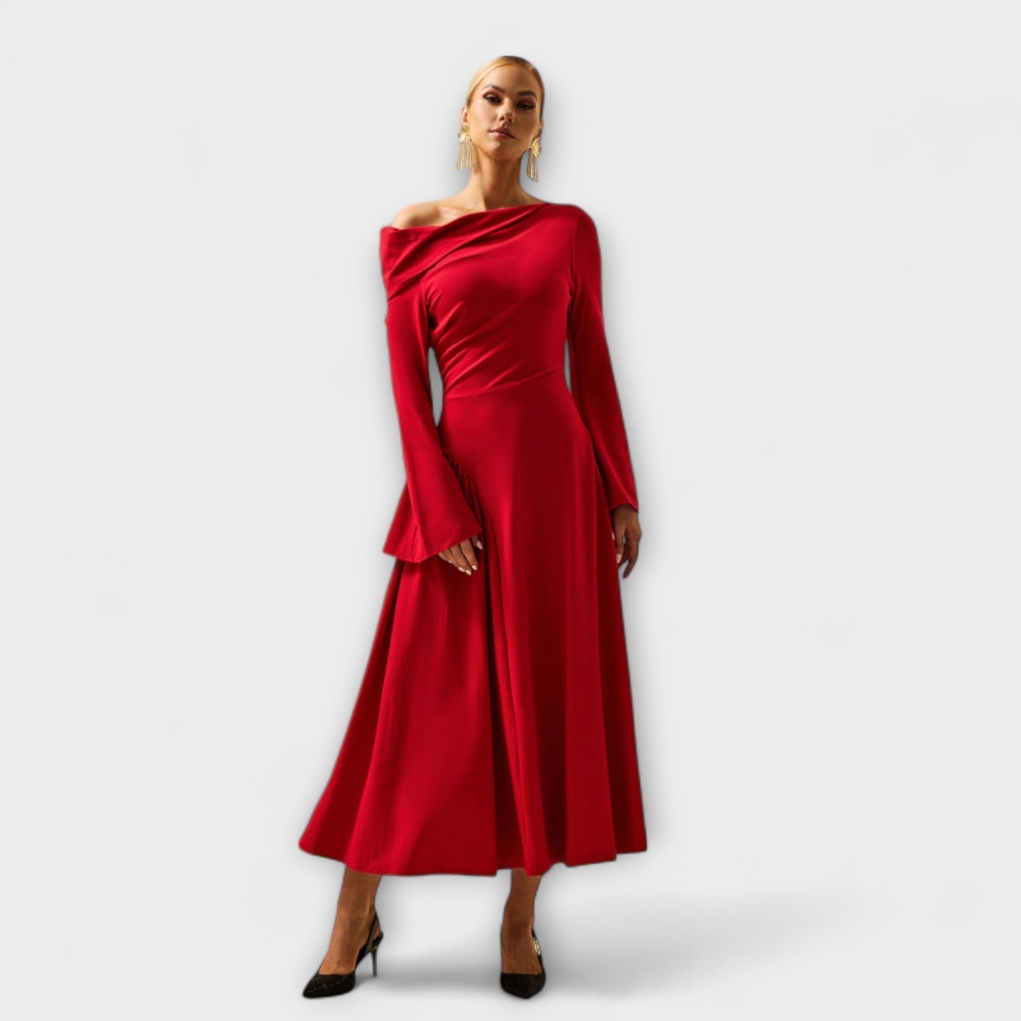Willa - Vestido midi con hombros descubiertos y mangas abullonadas