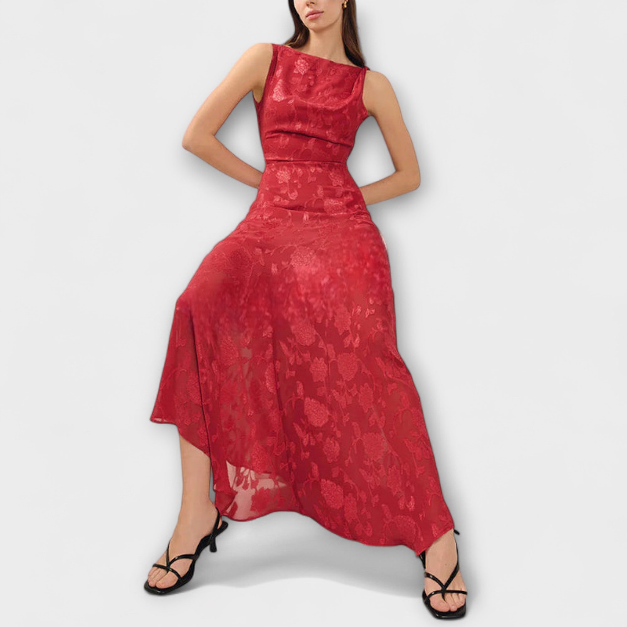 Ópalo - Elegante Vestido Maxi Sin Mangas con Diseño de Encaje