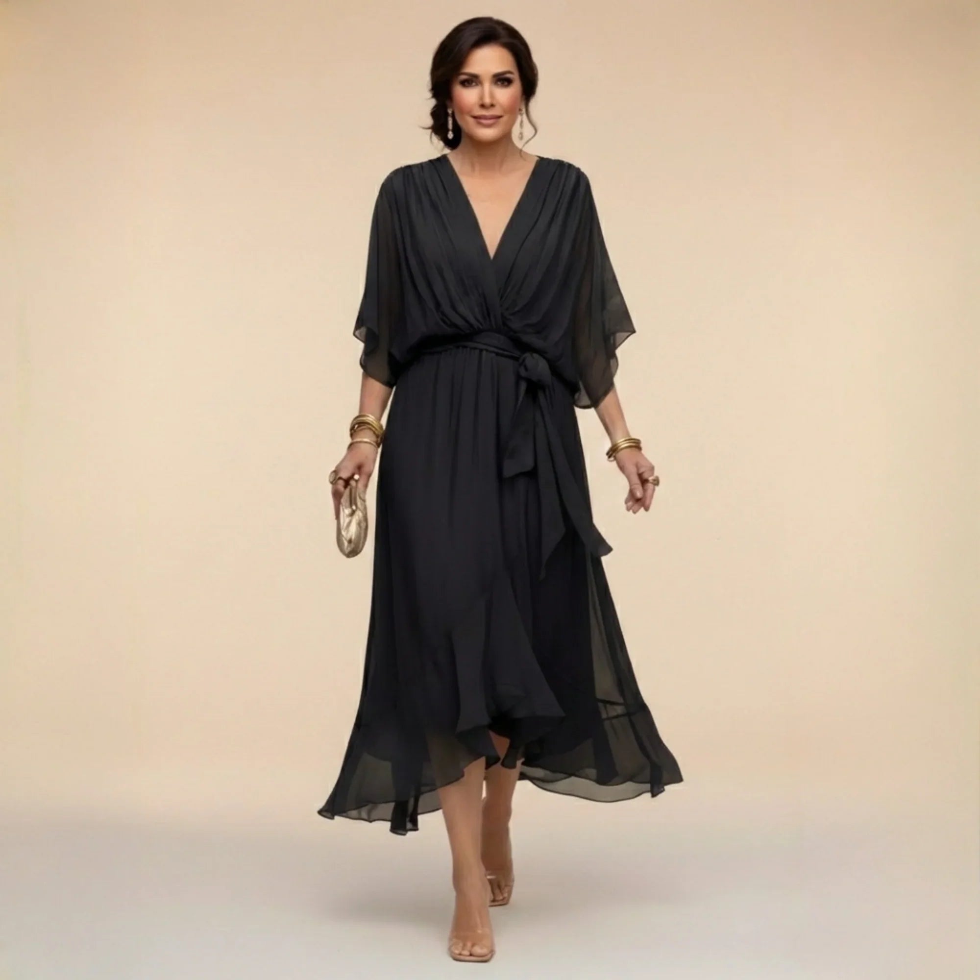 Monica | Vestido de chiffon con escote en V