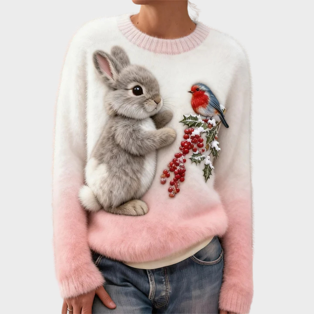 Klementína - Suéter de peluche con conejo navideño