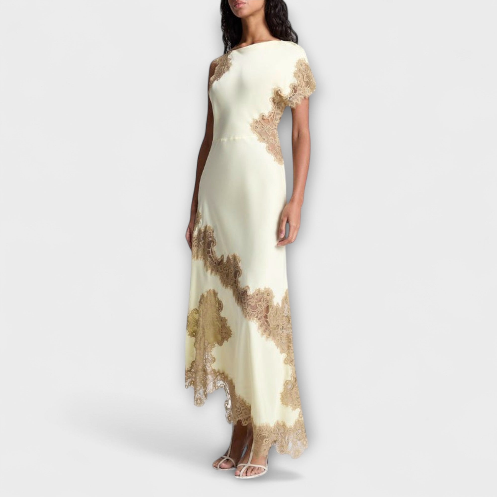 Margaret - Vestido maxi con detalles de satén y encaje