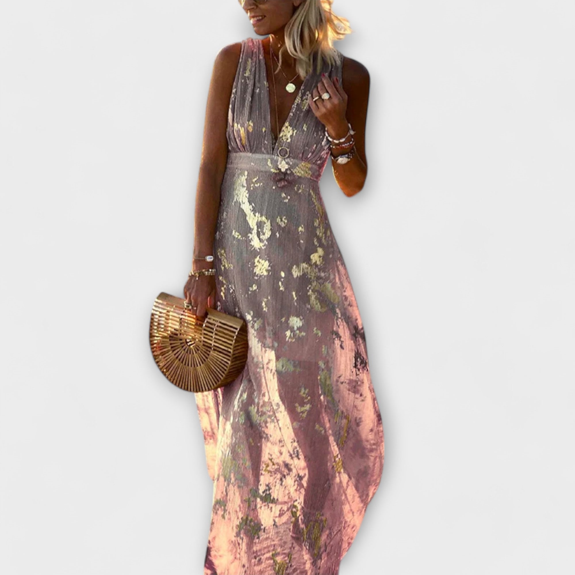 Vestido con escote en V y detalles de brillo