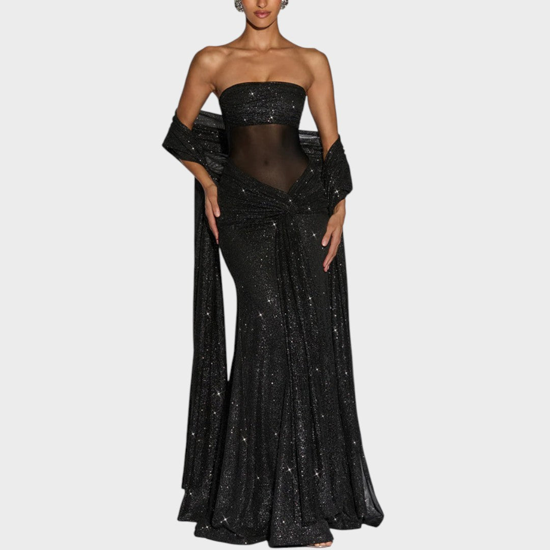 Ingrid - Vestido maxi con brillos y tul