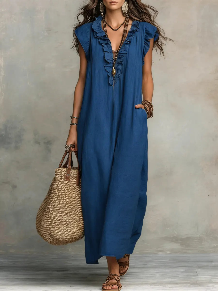 Corin - Vestido Maxi Boho de Lino Fluyente