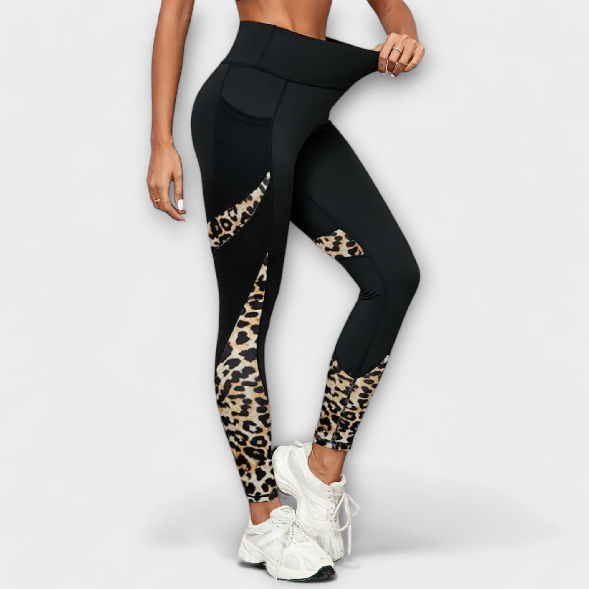 Pantalones de entrenamiento de cintura alta con estampado de leopardo