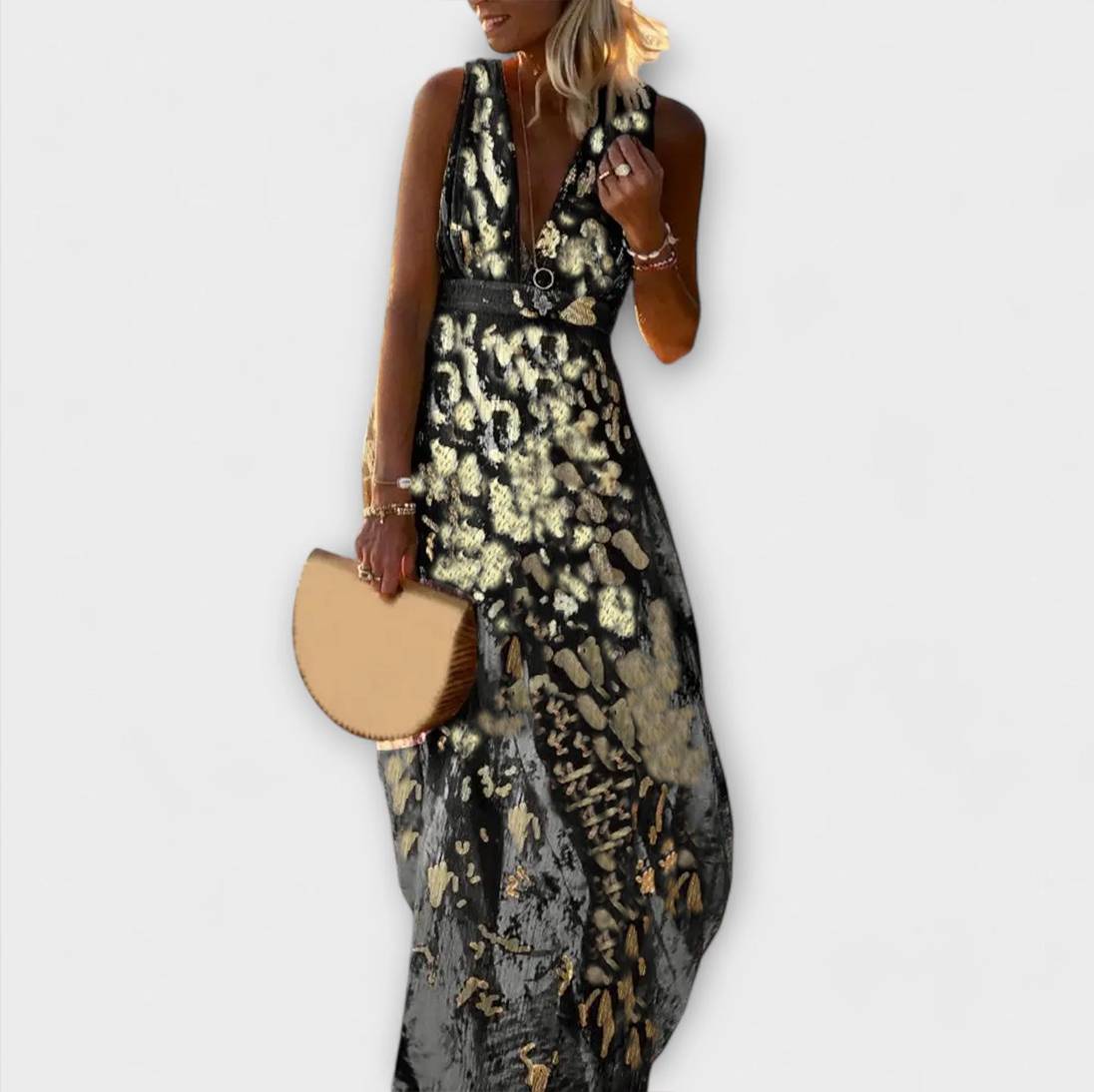 Vestido con escote en V y detalles de brillo