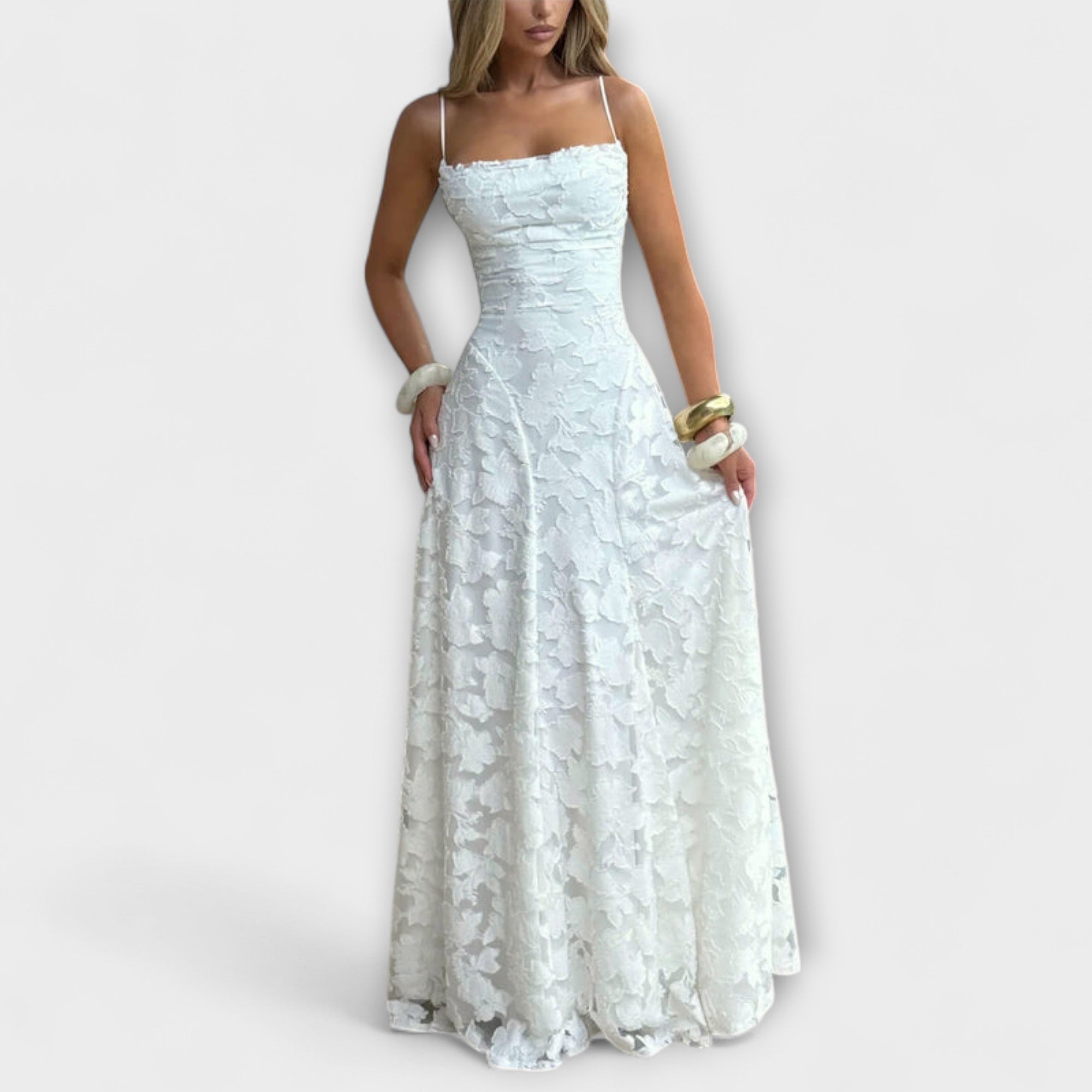 Emberly - Vestido maxi elegante de tela jacquard