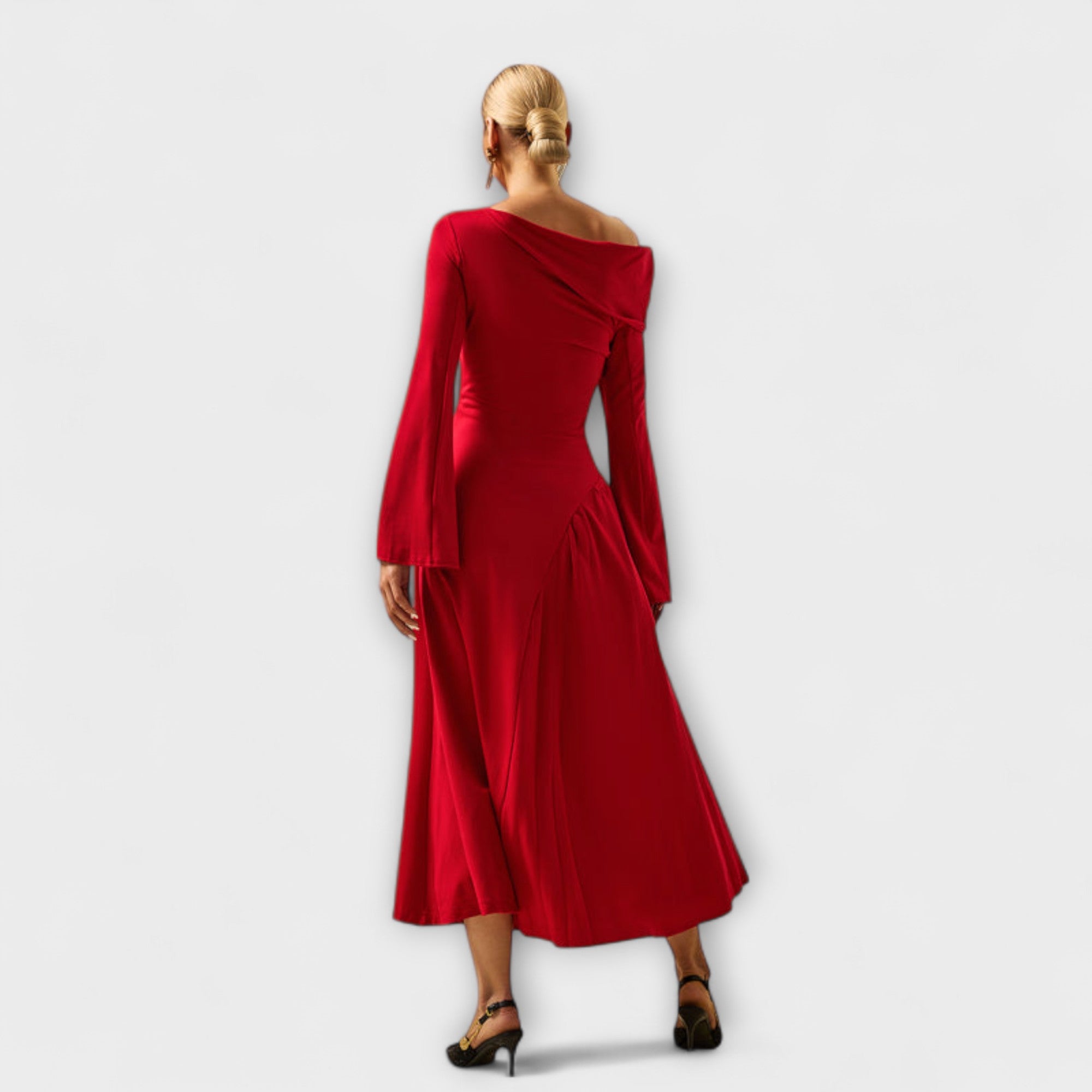 Willa - Vestido midi con hombros descubiertos y mangas abullonadas