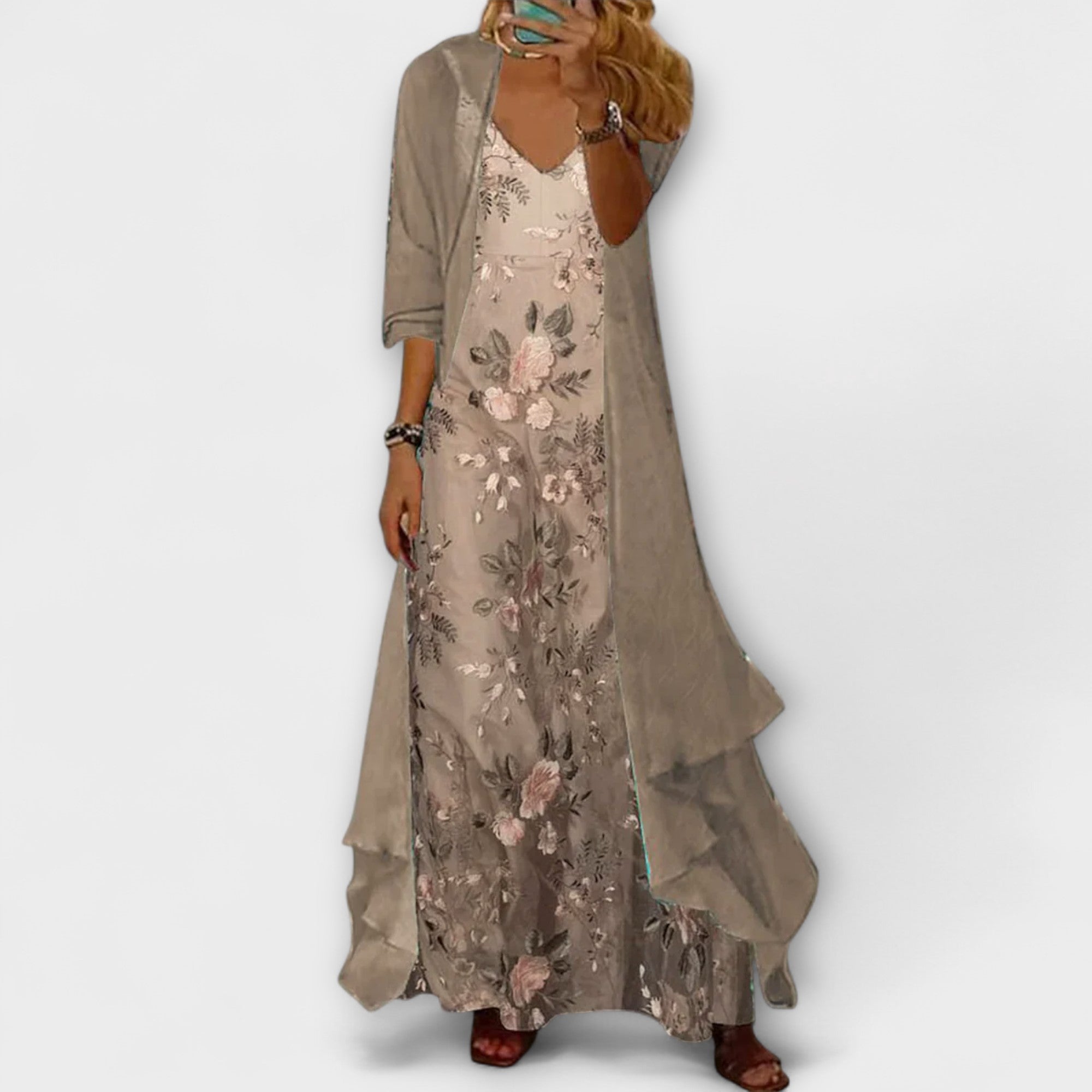 Mara - Vestido maxi con chaqueta (conjunto de 2 piezas)