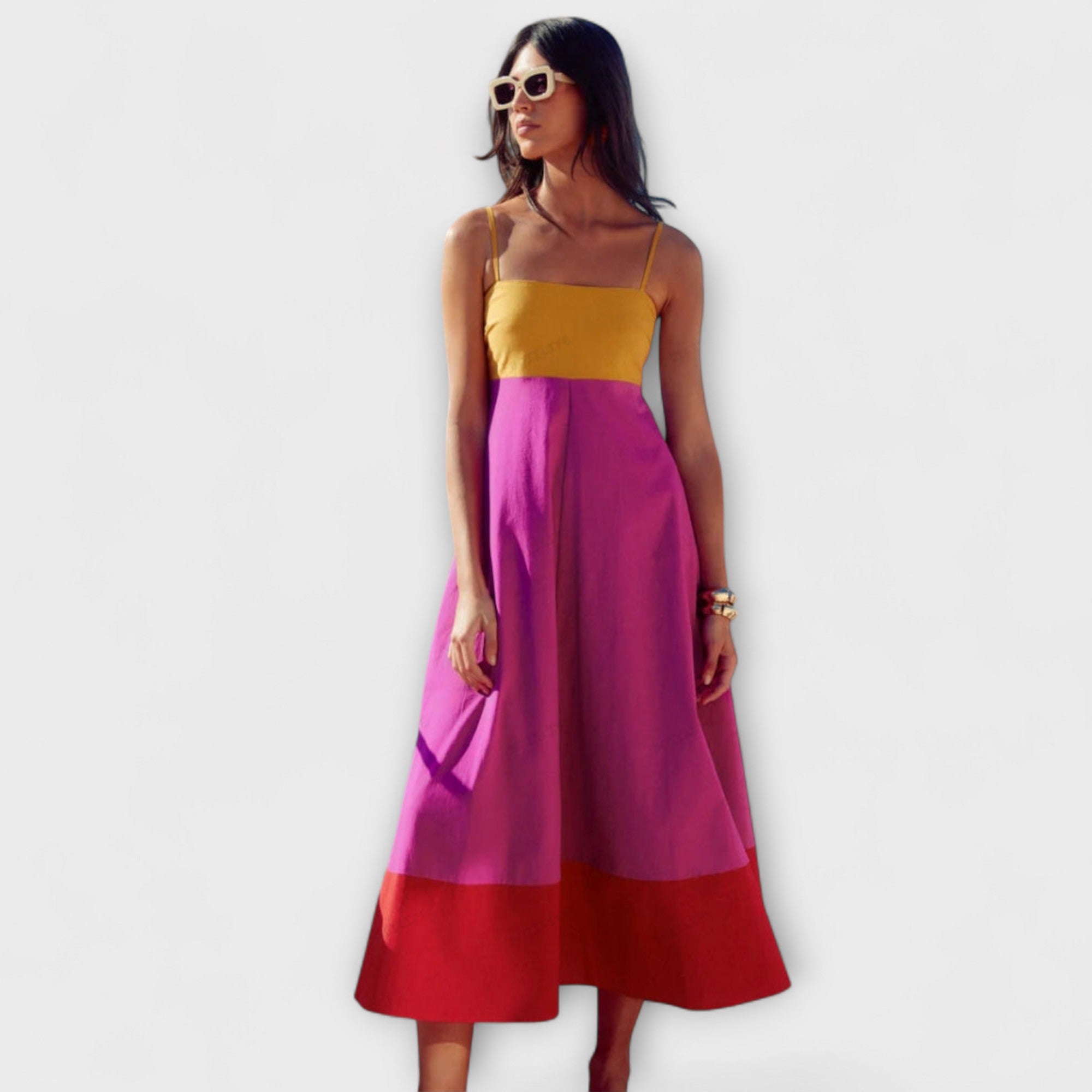 Vestido de tirantes estilo color block