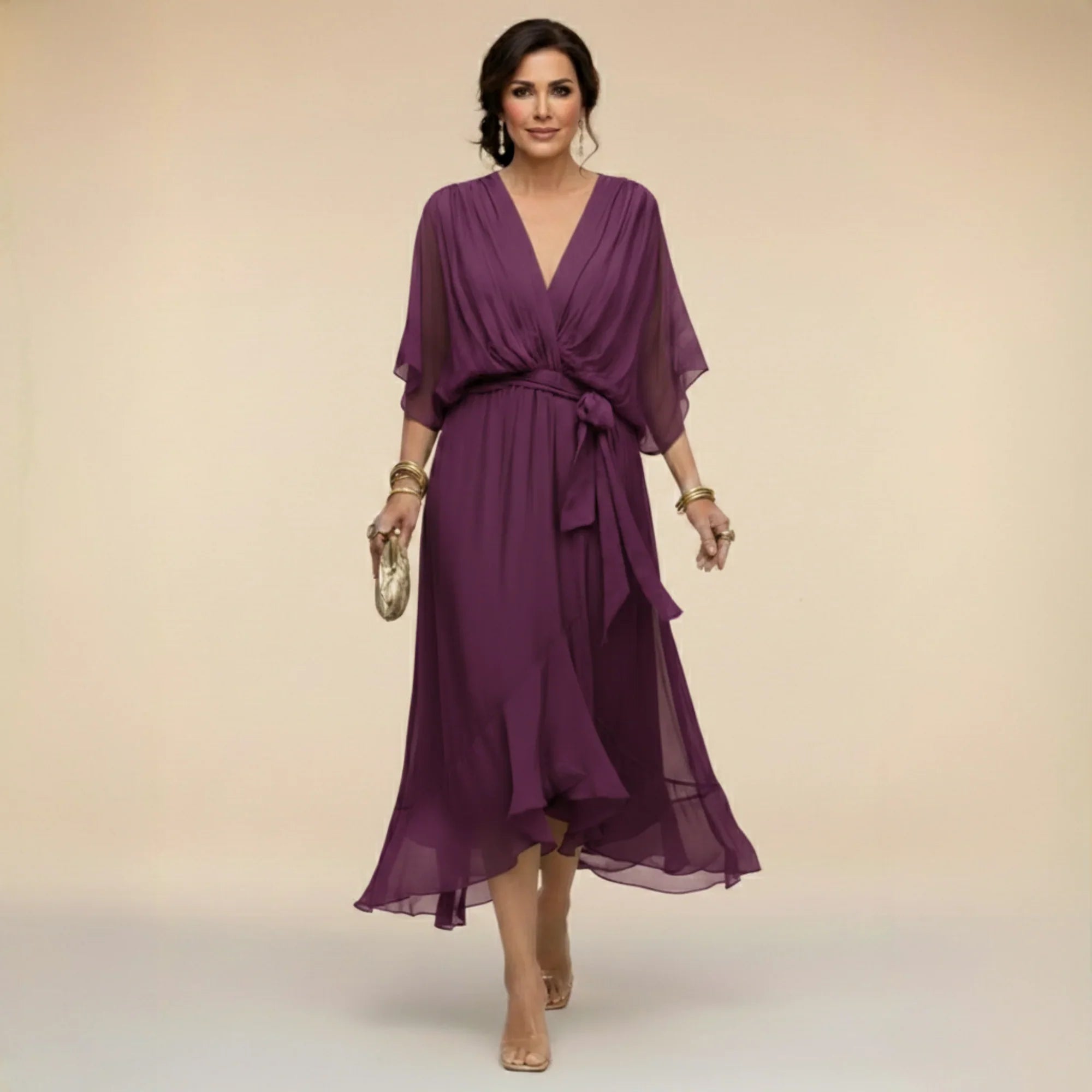 Monica | Vestido de chiffon con escote en V
