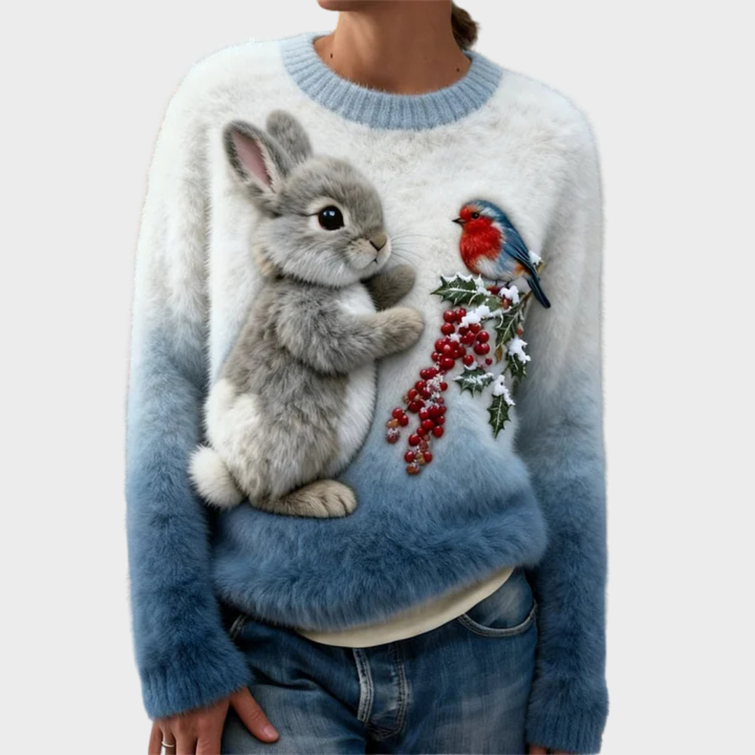 Klementína - Suéter de peluche con conejo navideño