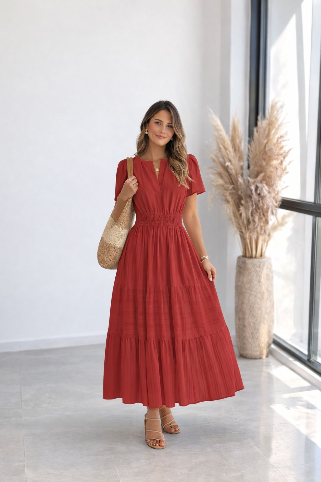 Aura | Vestido Blanco Fluido Elegante con Cintura Elástica