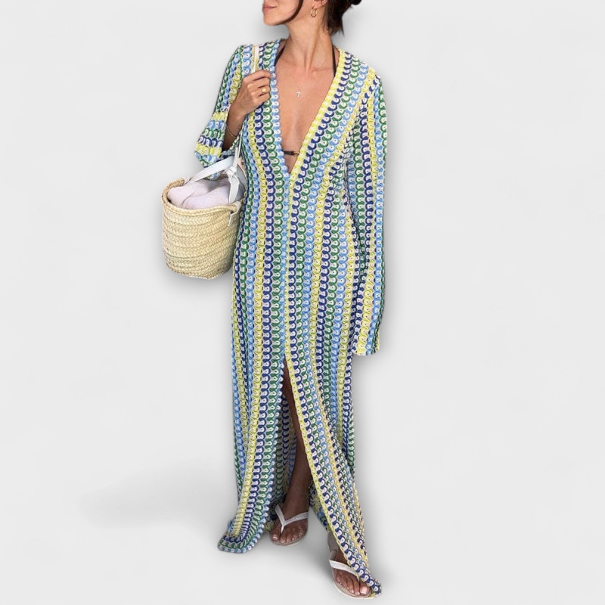 Elina – Vestido maxi con escote en V y un toque vacacional