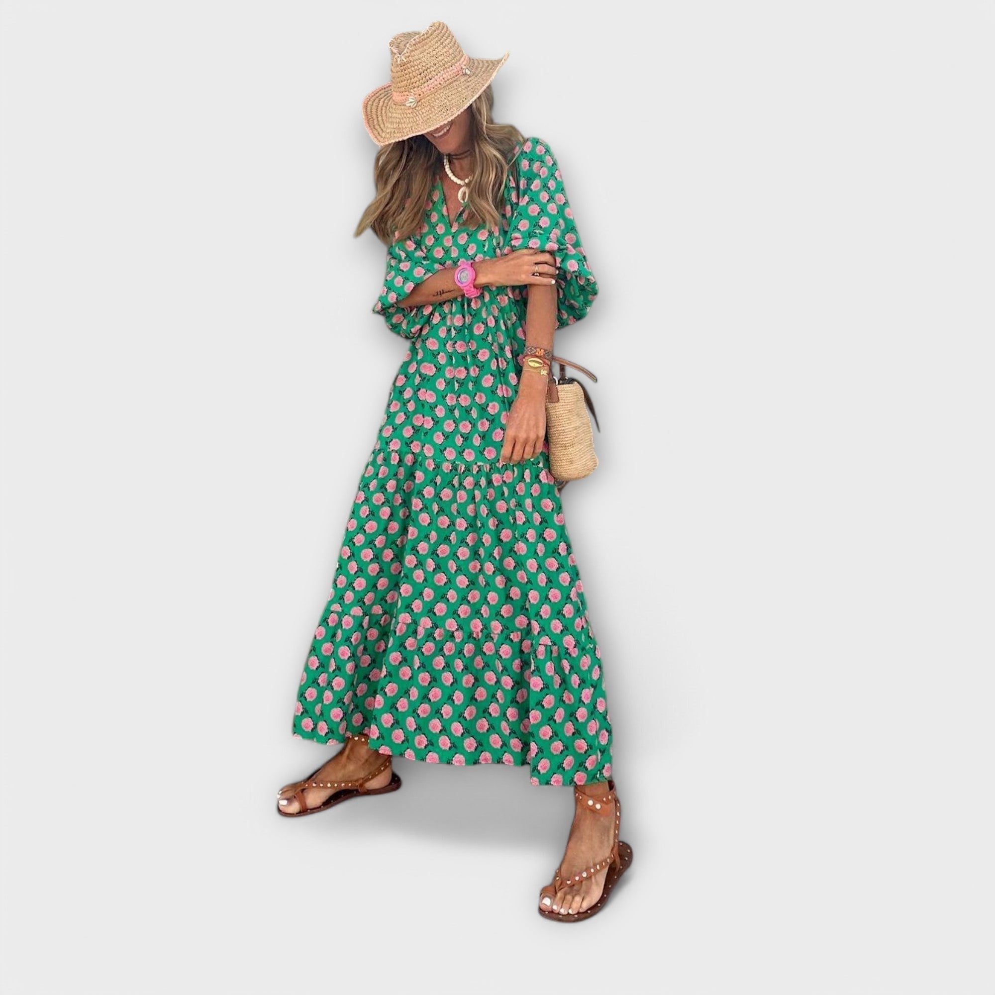 Vestido maxi geométrico elegante