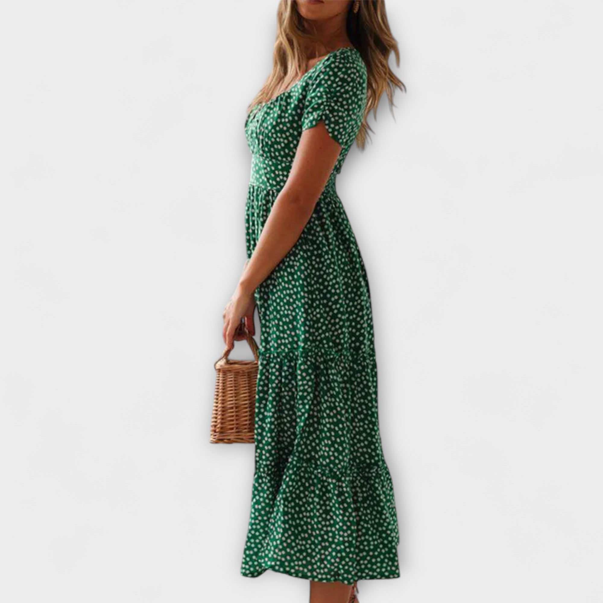 Vestido maxi vintage con estampado floral y mangas abullonadas
