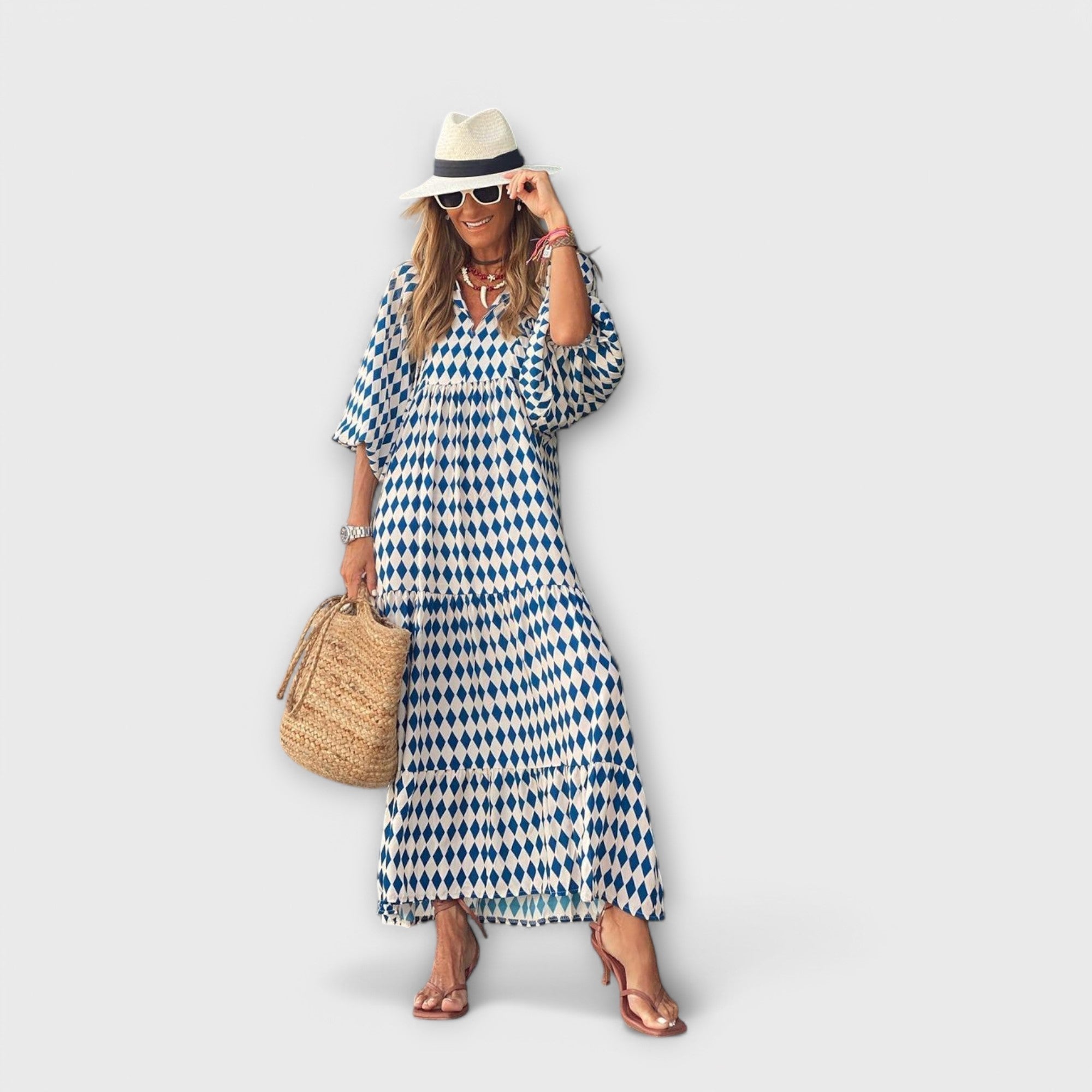 Vestido maxi geométrico elegante