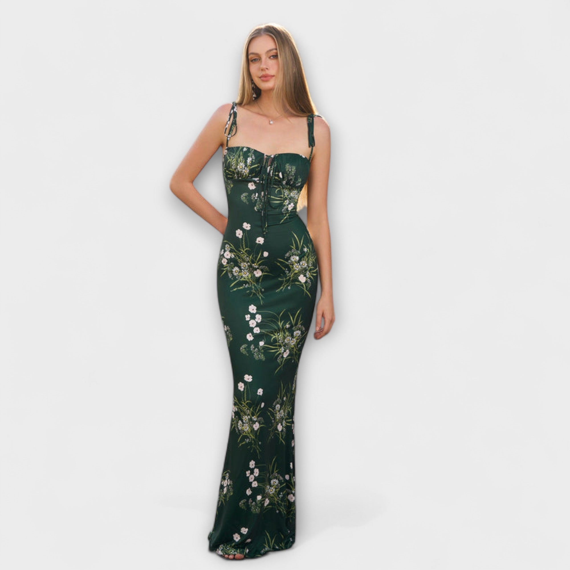 Thalia - Vestido de fiesta con estampado floral y tirantes atados