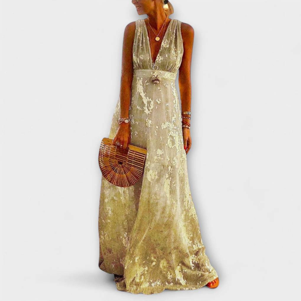 Vestido con escote en V y detalles de brillo