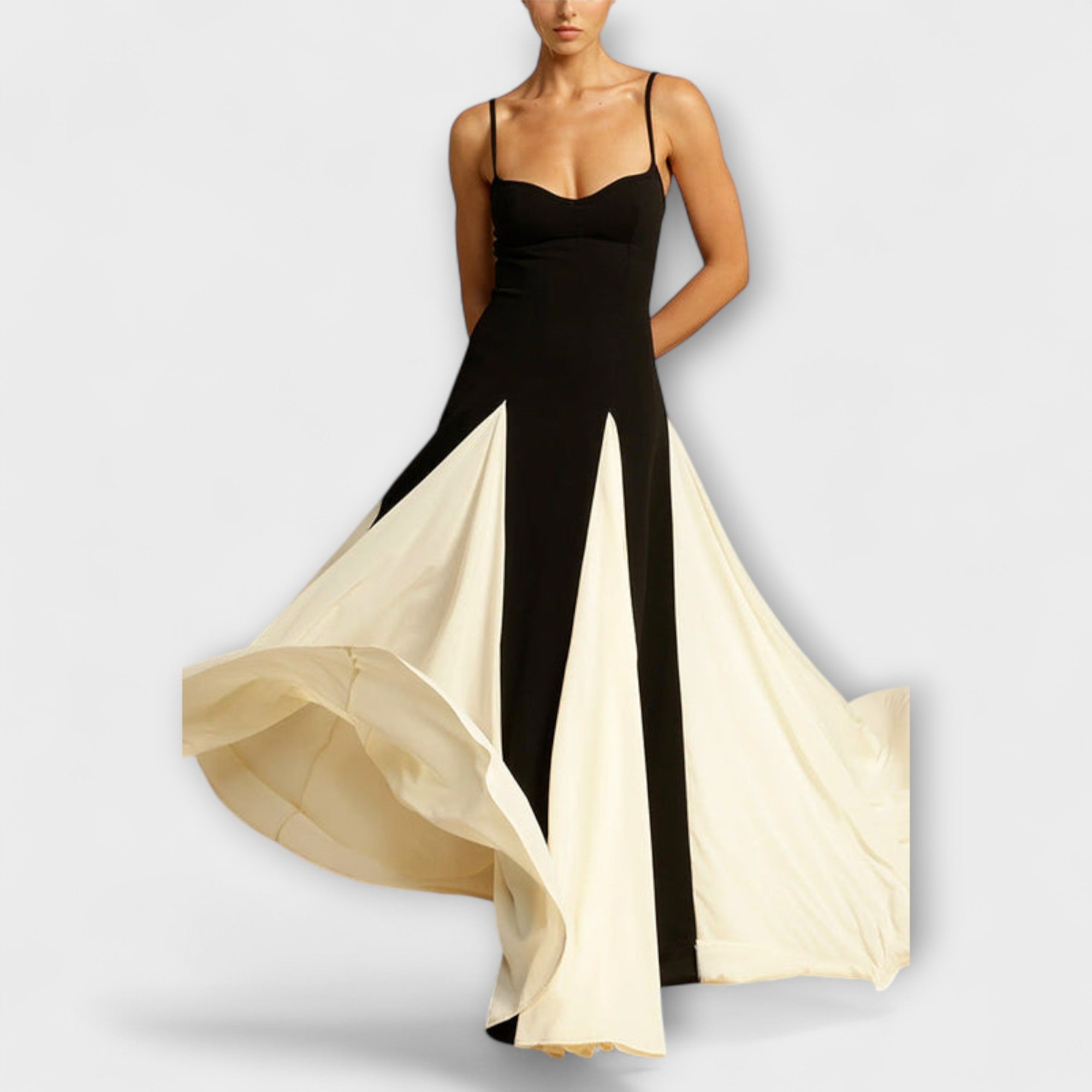 Ember - Elegancia clásica de vestido maxi A-line con paneles de tul