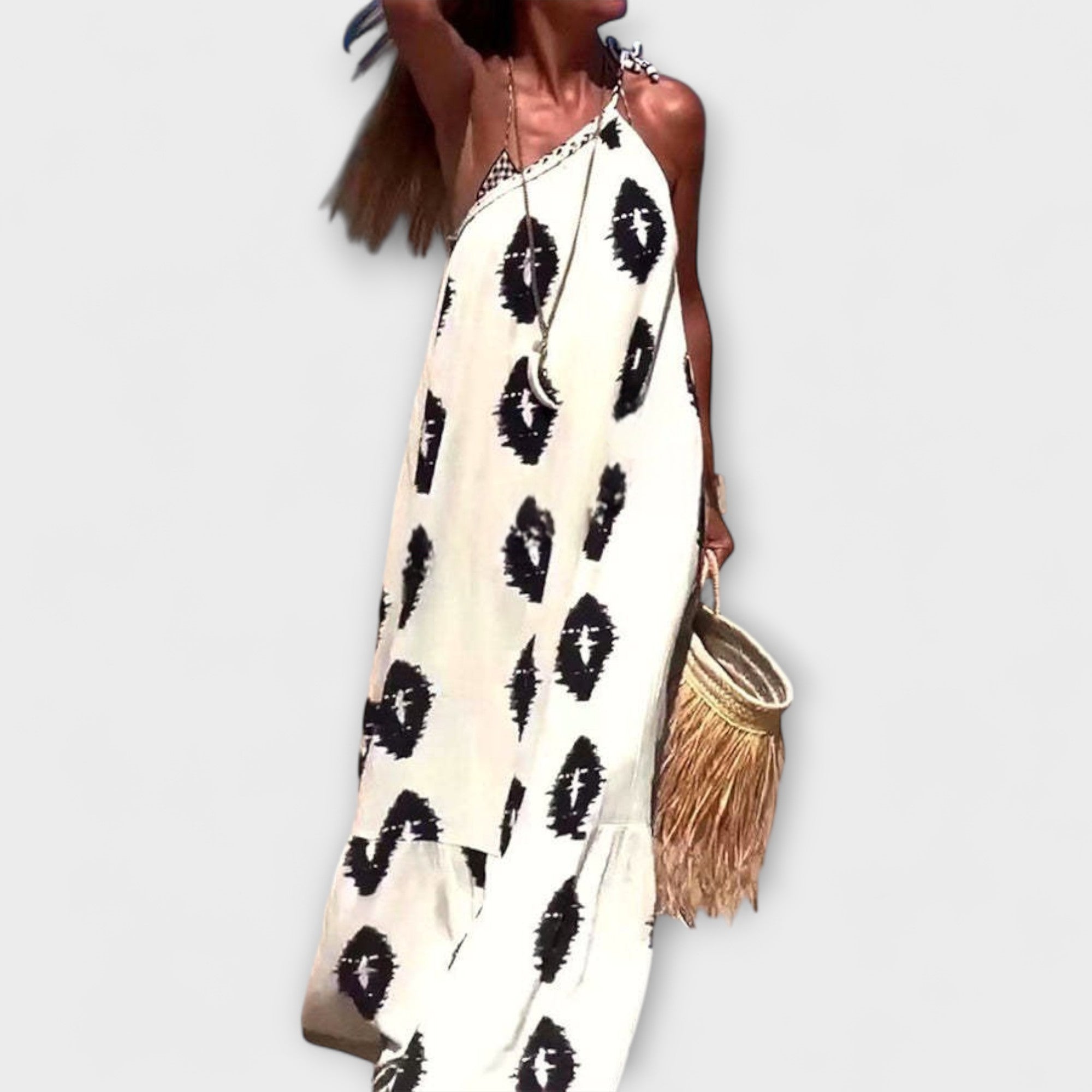 Isla - Vestido maxi de un solo tirante con rayos de sol