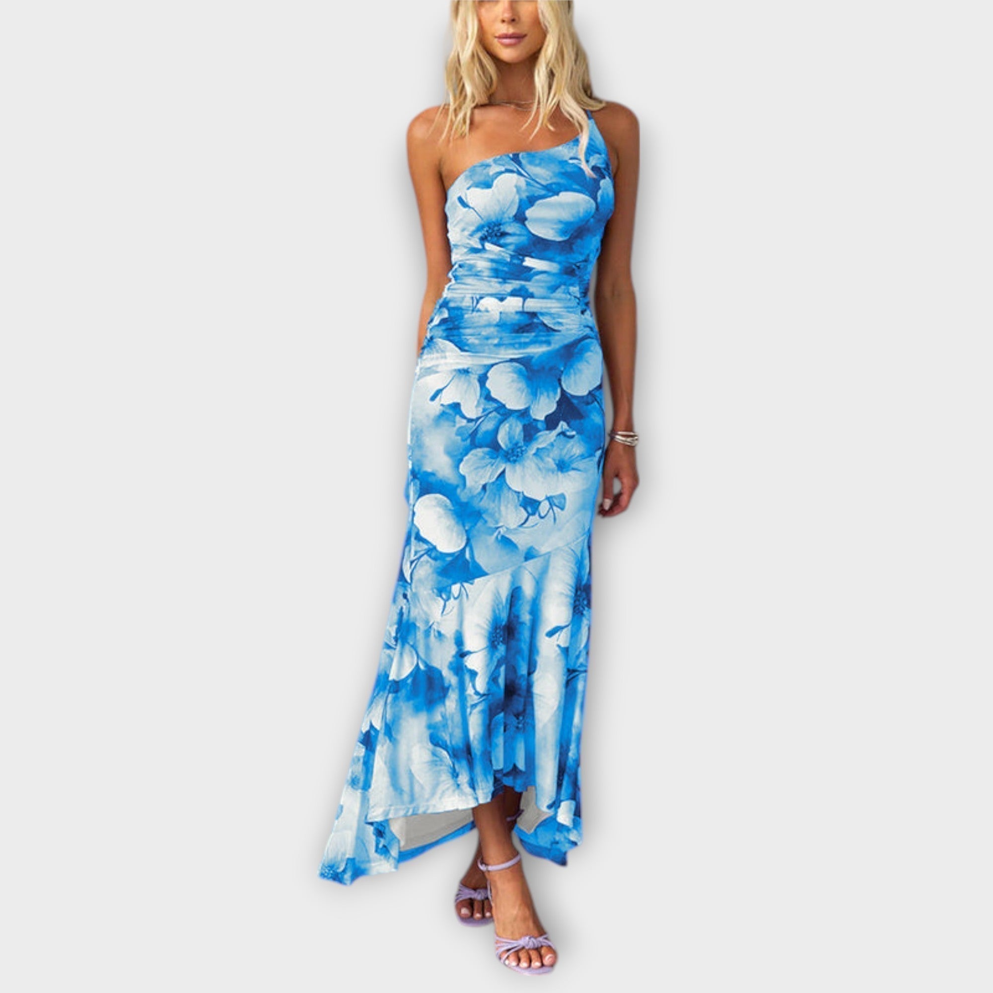 Pia - Vestido maxi con fruncido asimétrico