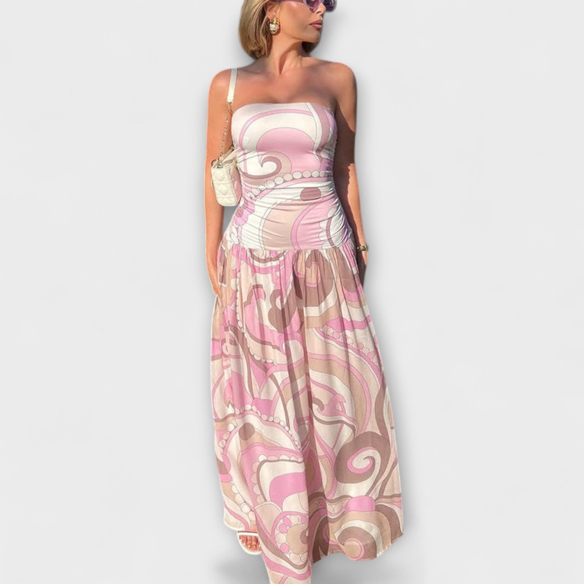 Tatum - Asombrosos vestidos maxi de pastel con hombros descubiertos