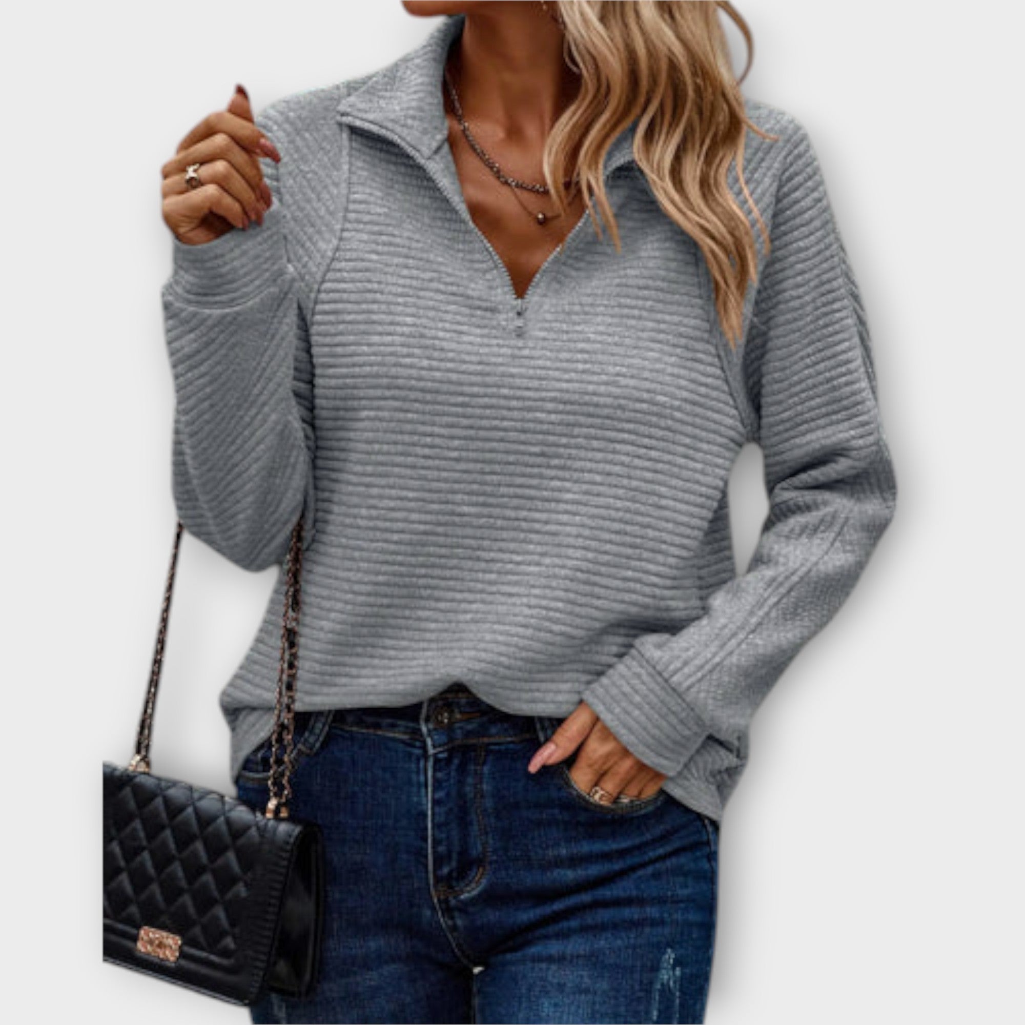 Vilja - Suéter con cuello tipo polo y cremallera