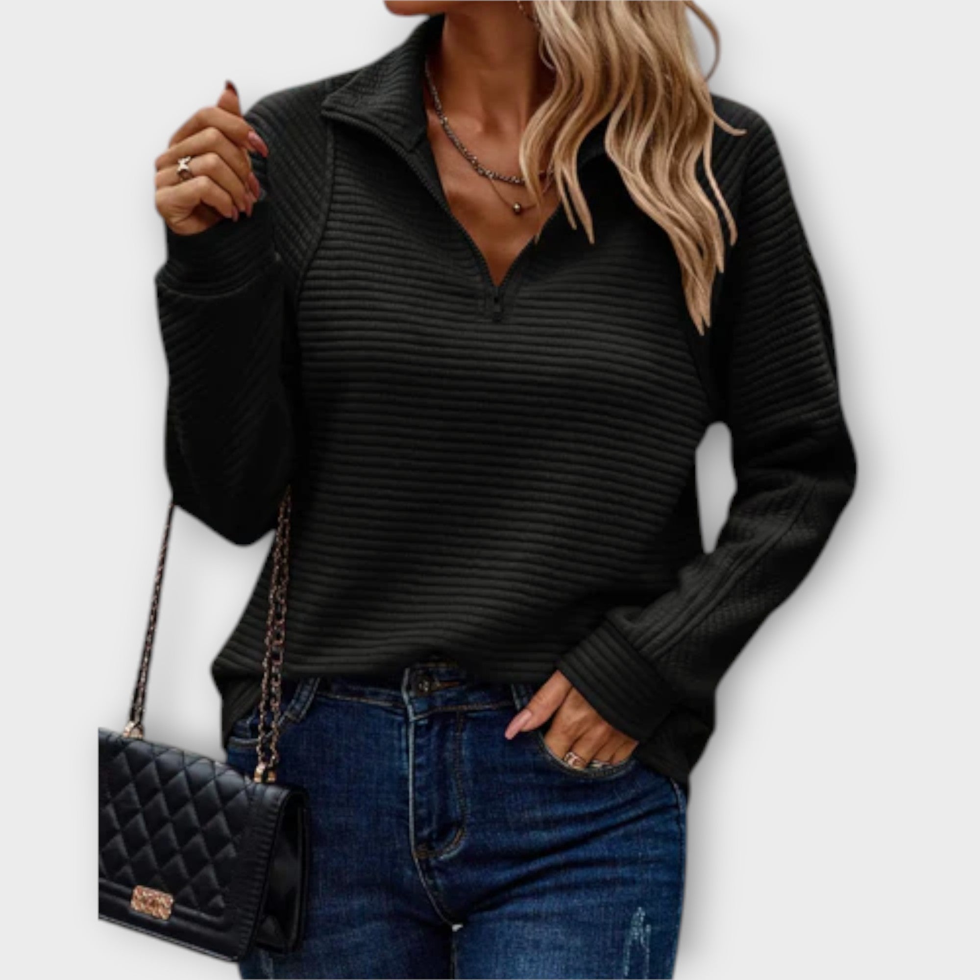 Vilja - Suéter con cuello tipo polo y cremallera