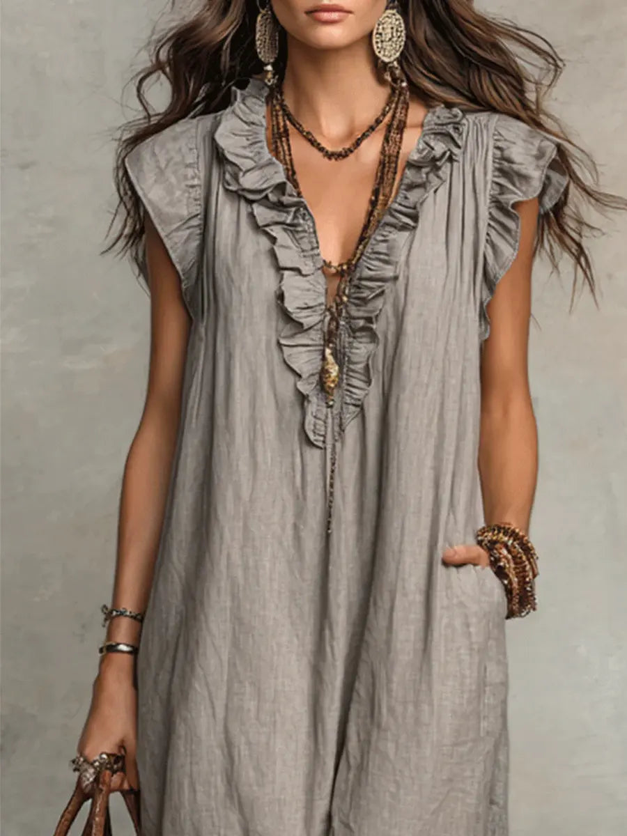 Corin - Vestido Maxi Boho de Lino Fluyente