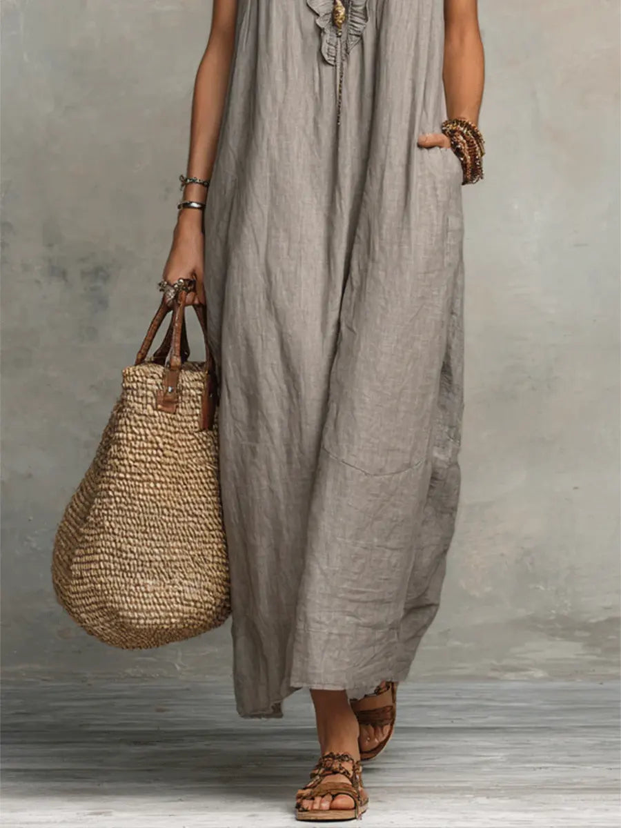 Corin - Vestido Maxi Boho de Lino Fluyente