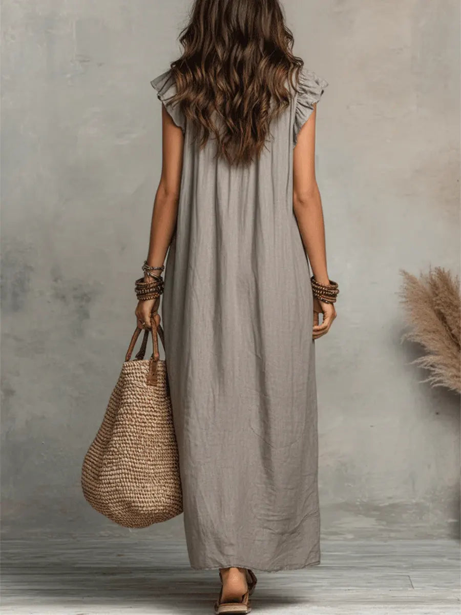 Corin - Vestido Maxi Boho de Lino Fluyente
